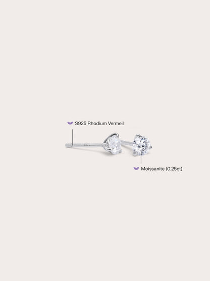 Martini Moissanite Stud Earring 0.25ct S925 Silver Rhodium (2) – Mondays Made Flower & Birthstone Jewelry Singapore