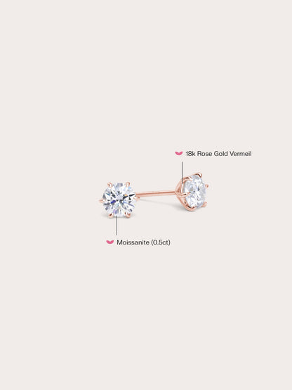 Martini Moissanite Stud Earring 0.5ct 18K Rose Gold (2) – Mondays Made Flower & Birthstone Jewelry Singapore