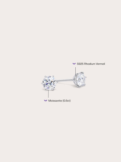 Martini Moissanite Stud Earring 0.5ct S925 Silver Rhodium (2) – Mondays Made Flower & Birthstone Jewelry Singapore