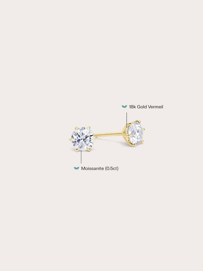 Martini Moissanite Stud Earring 0.5ct 18K Gold (2) – Mondays Made Flower & Birthstone Jewelry Singapore