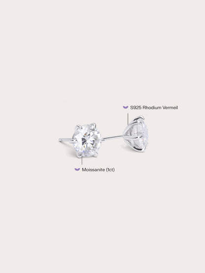 Martini Moissanite Stud Earring 1ct S925 Silver Rhodium (2) – Mondays Made Flower & Birthstone Jewelry Singapore