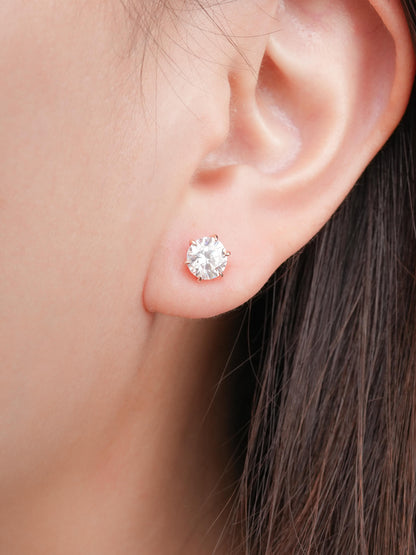 Martini Moissanite Stud Earrings 1ct 18K Rose Gold (1) – Mondays Made Flower & Birthstone Jewelry Singapore