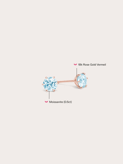 Martini Moissanite Stud Earring 0.5ct 18K Rose Gold (4) – Mondays Made Flower & Birthstone Jewelry Singapore