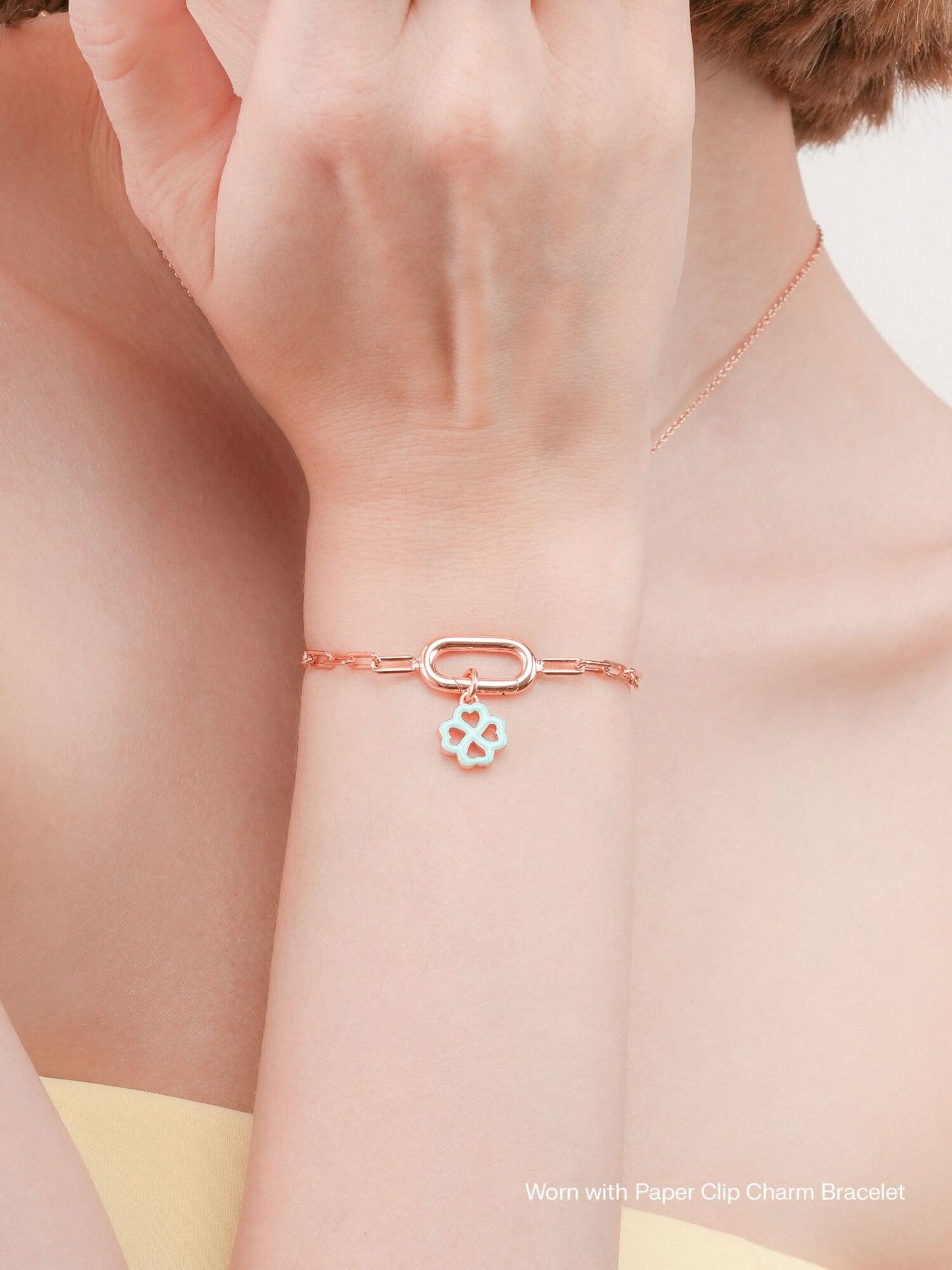 Mint Clover Charm - Reversible Enamel Moissanite