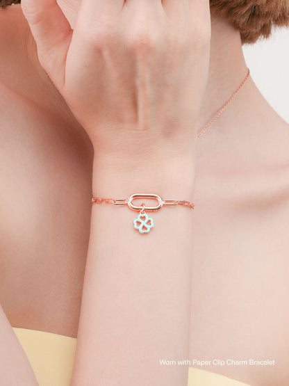Mint Clover Charm Reversible Enamel Moissanite 18K Rose Gold Worn With – Mondays Made Flower & Birthstone Jewelry Singapore