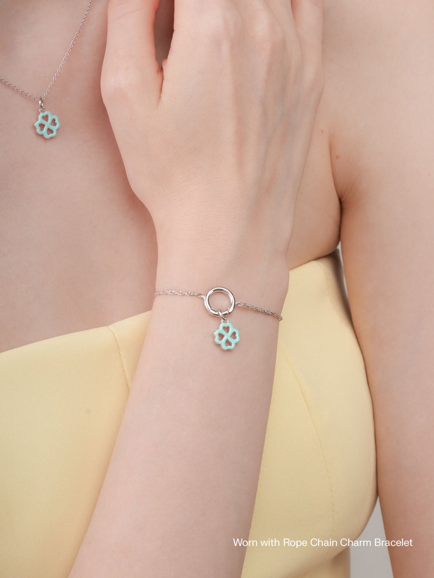 Mint Clover Charm - Reversible Enamel Moissanite
