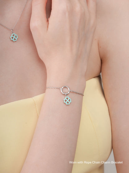 Mint Clover Charm Reversible Enamel Moissanite S925 Silver Rhodium Worn With – Mondays Made Flower & Birthstone Jewelry Singapore