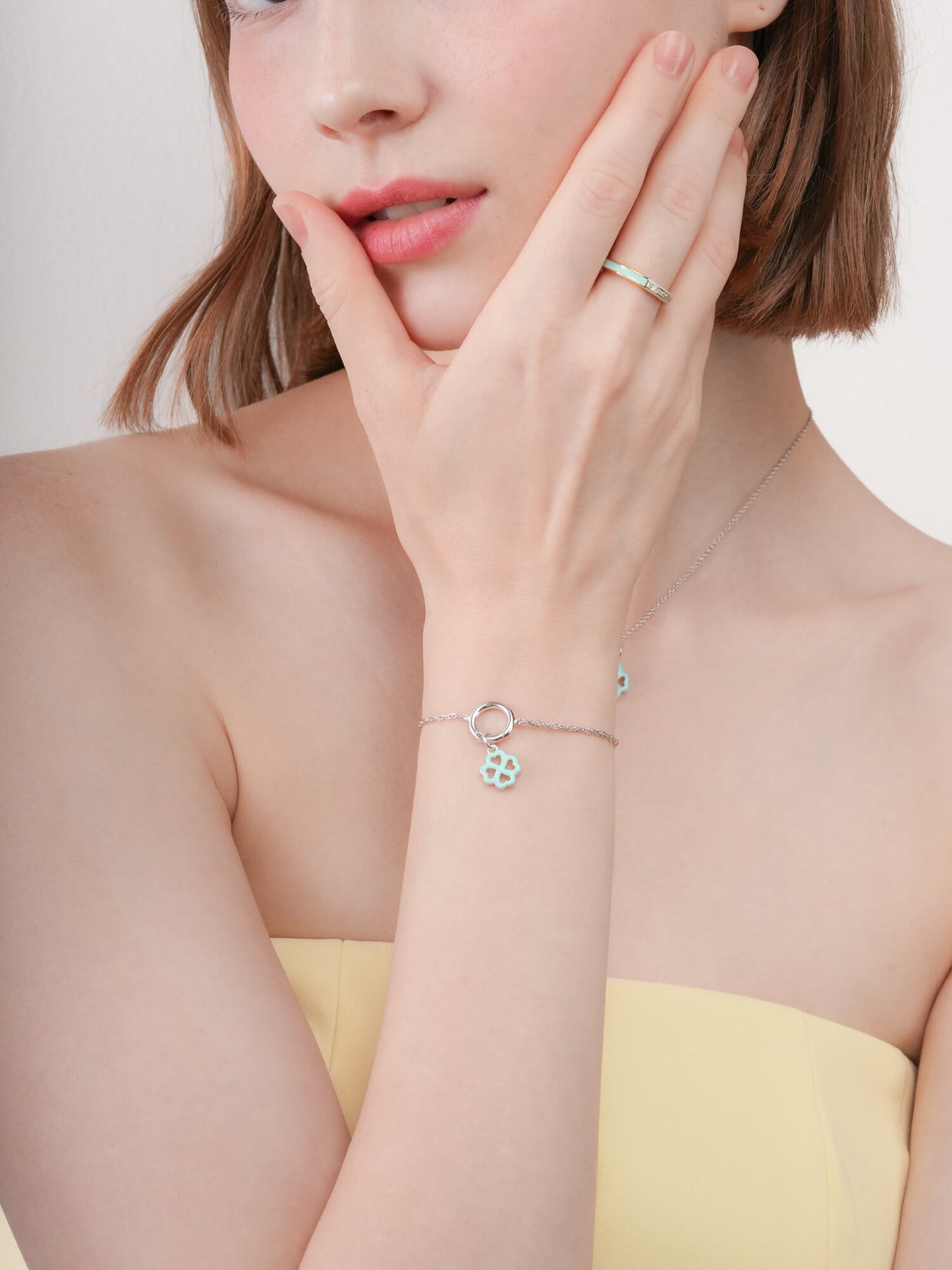 Mint Clover Charm - Reversible Enamel Moissanite