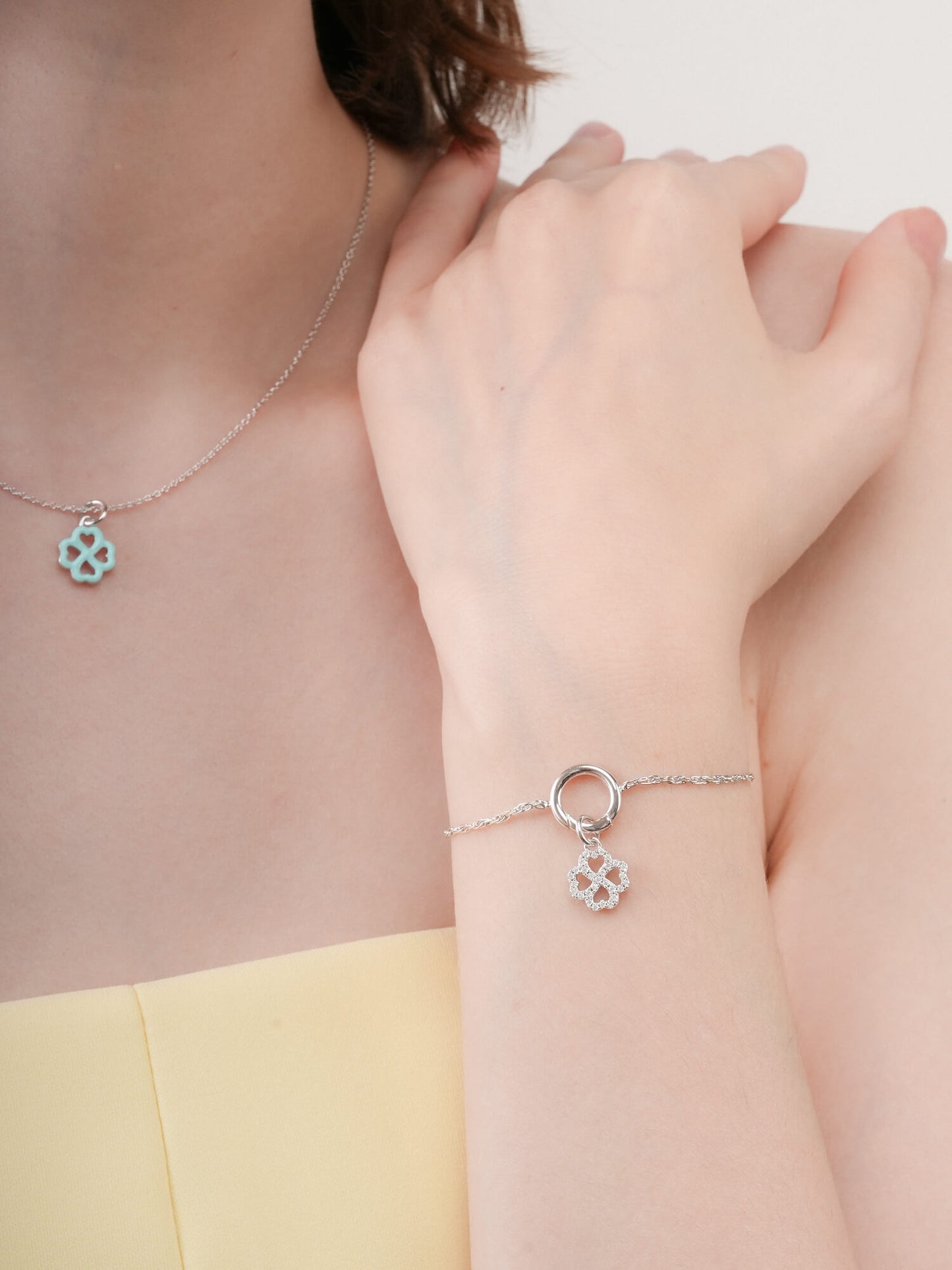 Mint Clover Charm - Reversible Enamel Moissanite