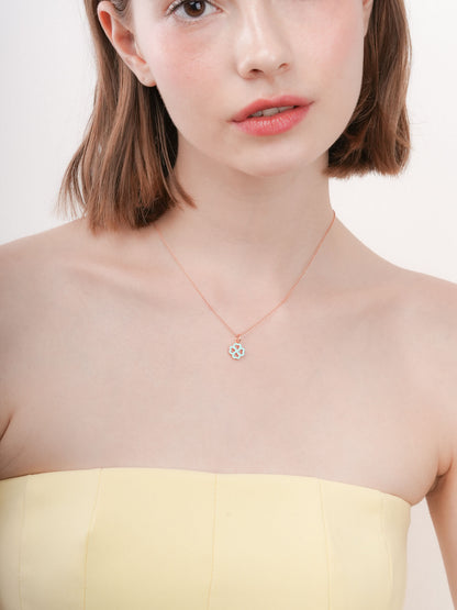 Mint Clover Necklace Reversible Enamel Moissanite 18K Rose Gold (2) – Mondays Made Flower & Birthstone Jewelry Singapore