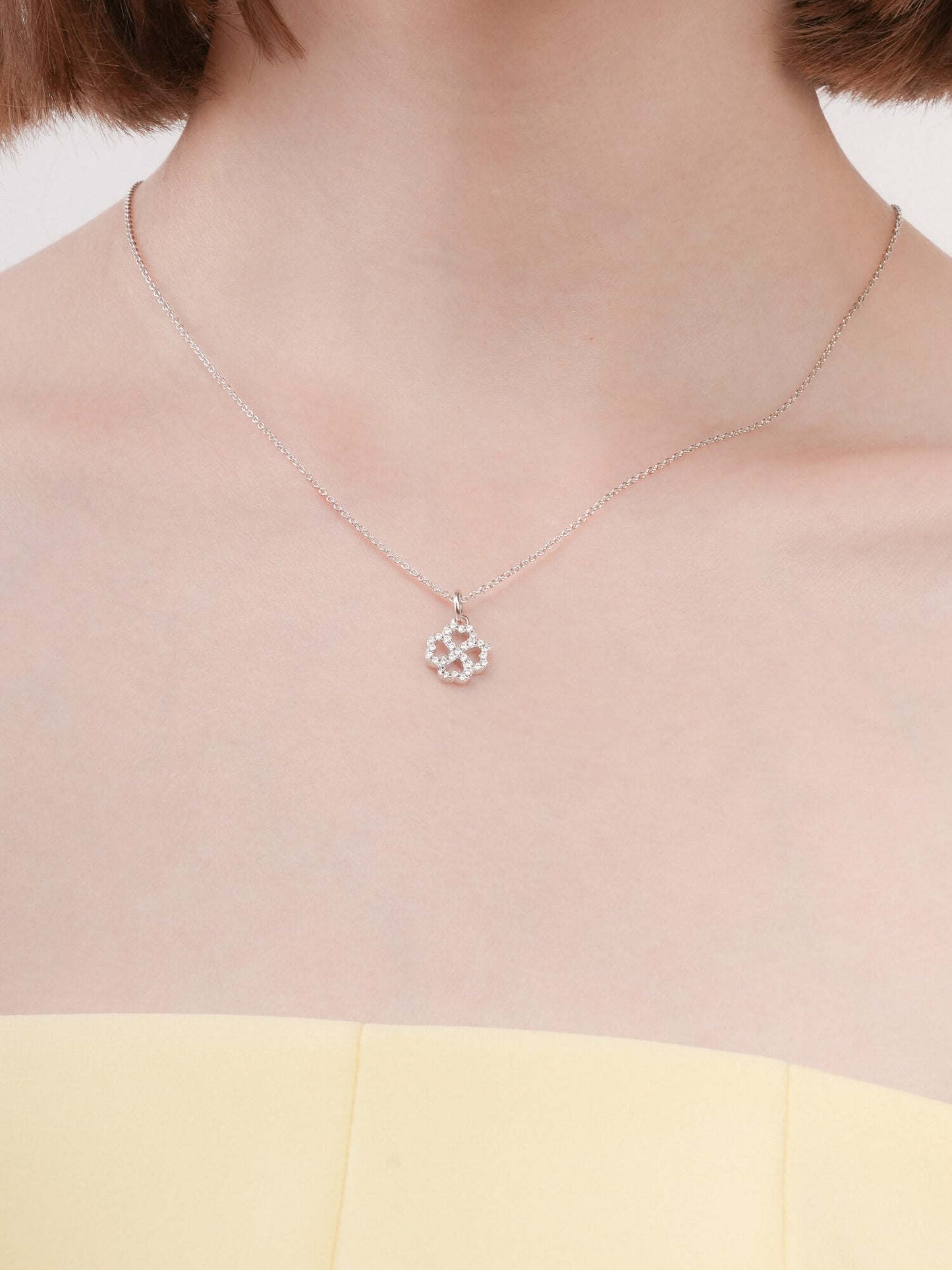Mint Clover Necklace - Reversible Enamel Moissanite