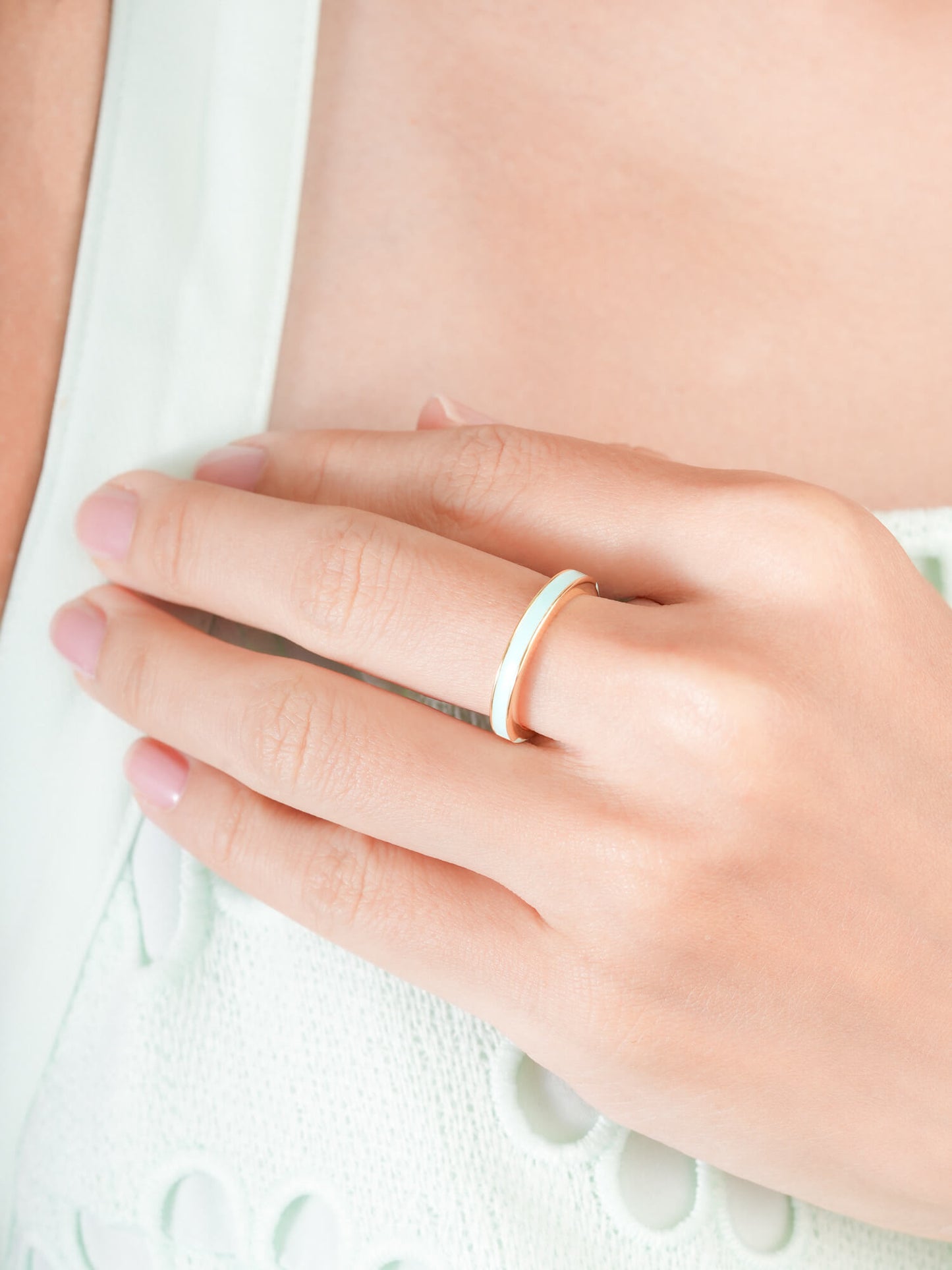 Mint Enamel Moissanite Band - Reversible