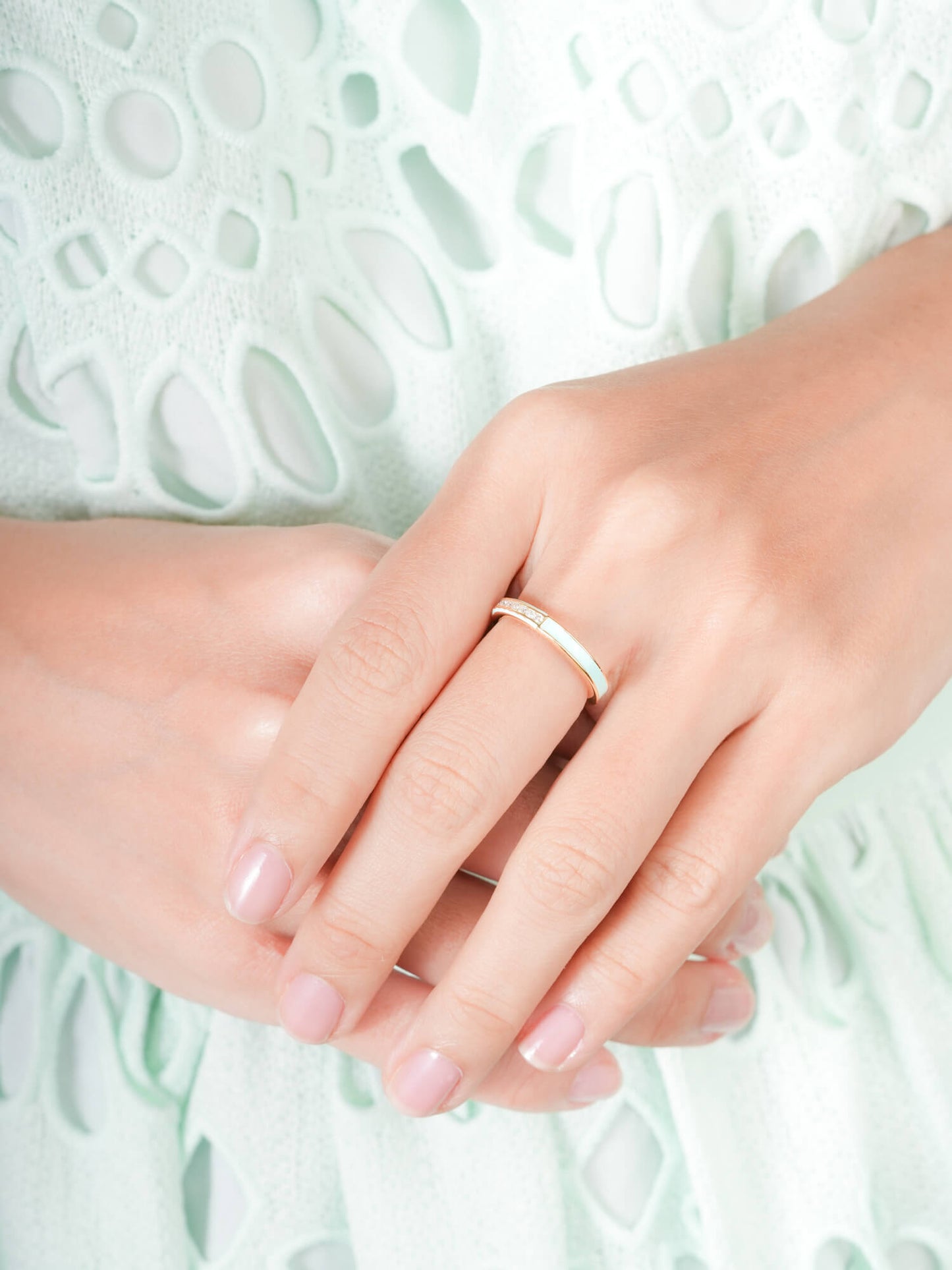 Mint Enamel Moissanite Band - Reversible
