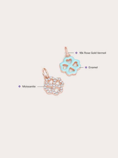 Mint Clover Charm Reversible Enamel Moissanite 18K Rose Gold (5) – Mondays Made Flower & Birthstone Jewelry Singapore