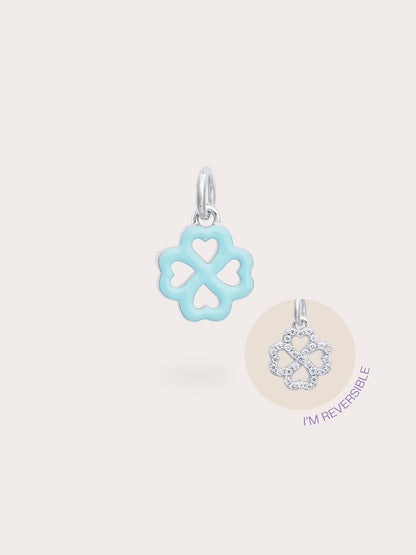 Mint Clover Charm Reversible Enamel Moissanite S925 Silver Rhodium (4) – Mondays Made Flower & Birthstone Jewelry Singapore
