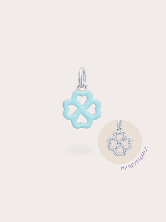 Mint Clover Charm - Reversible Enamel Moissanite
