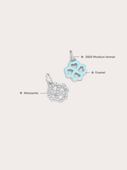 Mint Clover Charm Reversible Enamel Moissanite S925 Silver Rhodium (6) – Mondays Made Flower & Birthstone Jewelry Singapore