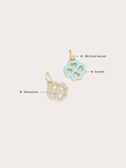 Mint Clover Charm Reversible Enamel Moissanite 18K Gold (3) – Mondays Made Flower & Birthstone Jewelry Singapore