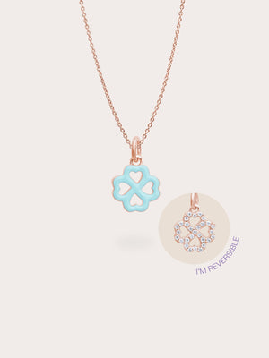 Mint Clover Necklace Reversible Enamel Moissanite 18K Rose Gold (5) – Mondays Made Flower & Birthstone Jewelry Singapore