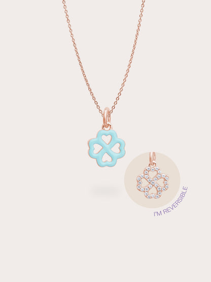 Mint Clover Necklace Reversible Enamel Moissanite 18K Rose Gold (5) – Mondays Made Flower & Birthstone Jewelry Singapore