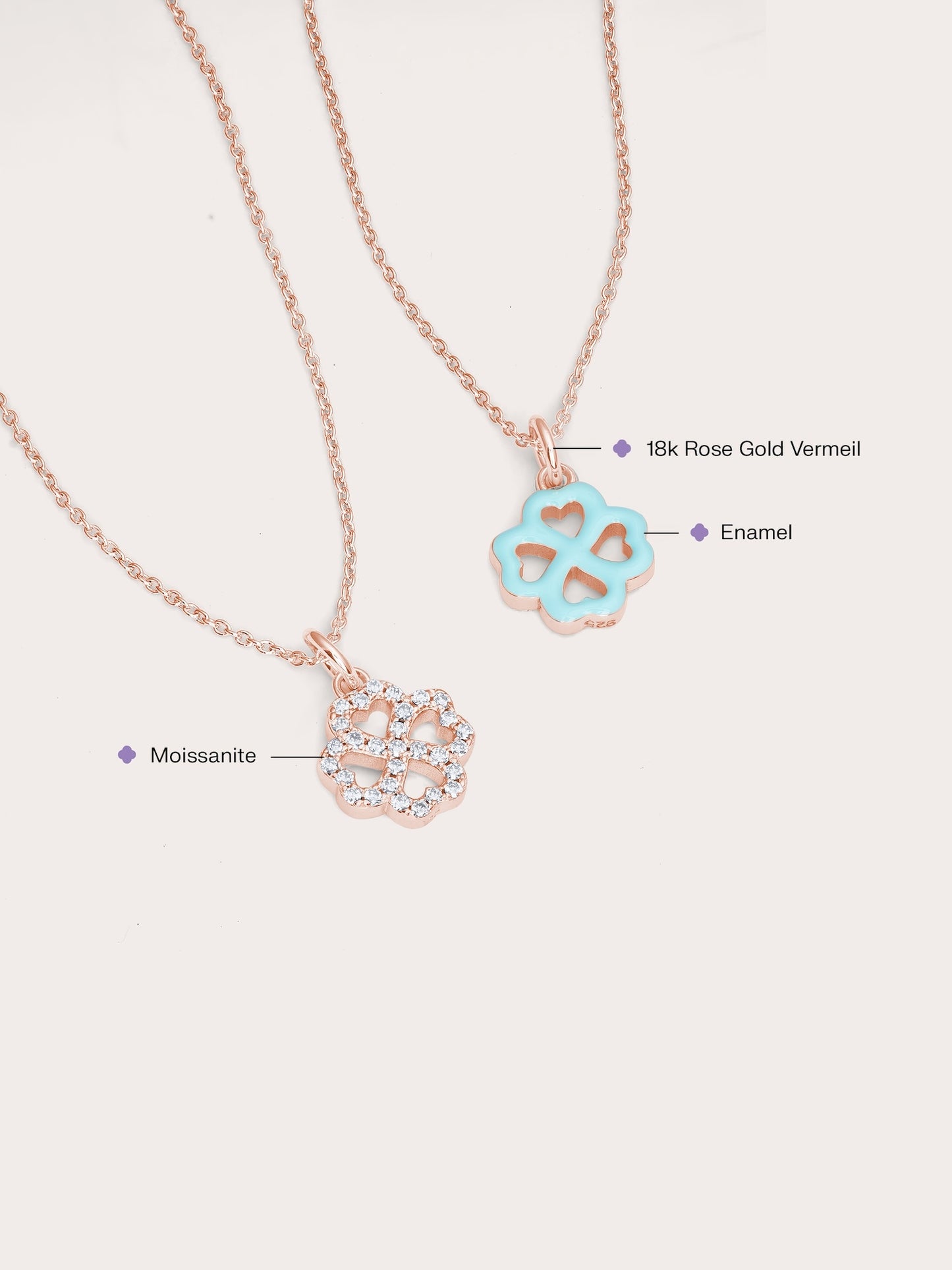 Mint Clover Necklace - Reversible Enamel Moissanite