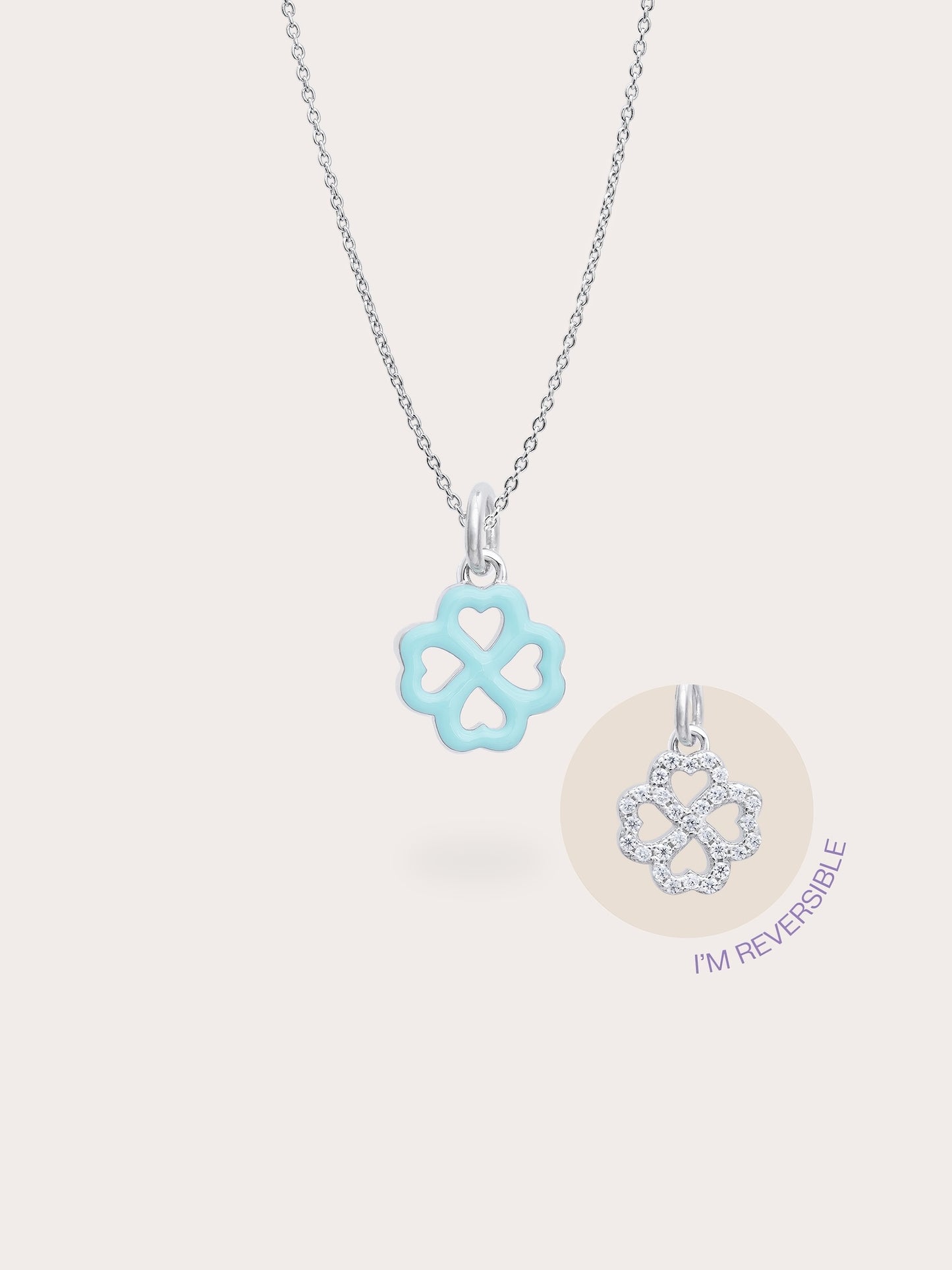 Mint Clover Necklace - Reversible Enamel Moissanite