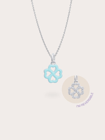 Mint Clover Necklace Reversible Enamel Moissanite S925 Silver Rhodium (6) – Mondays Made Flower & Birthstone Jewelry Singapore
