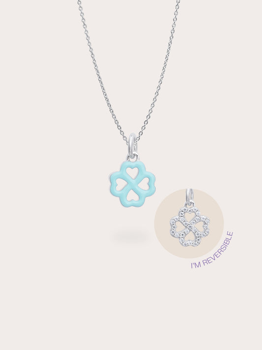 Mint Clover Necklace - Reversible Enamel Moissanite