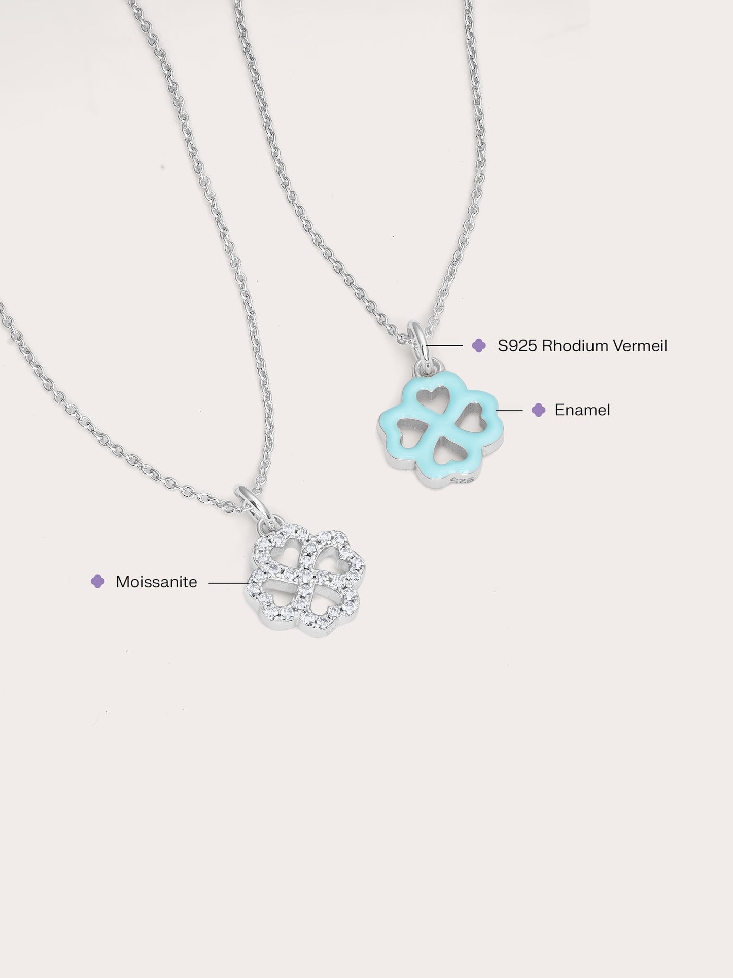 Mint Clover Necklace - Reversible Enamel Moissanite