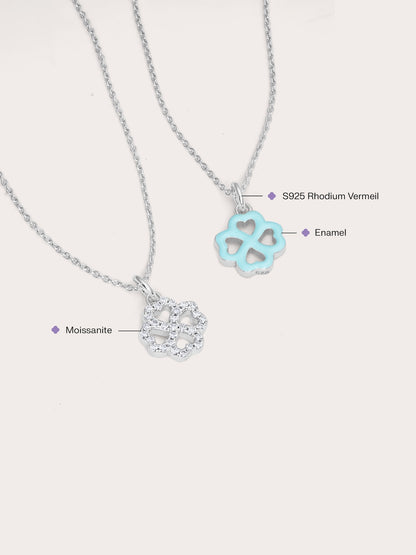 Mint Clover Necklace Reversible Enamel Moissanite S925 Silver Rhodium (7) – Mondays Made Flower & Birthstone Jewelry Singapore
