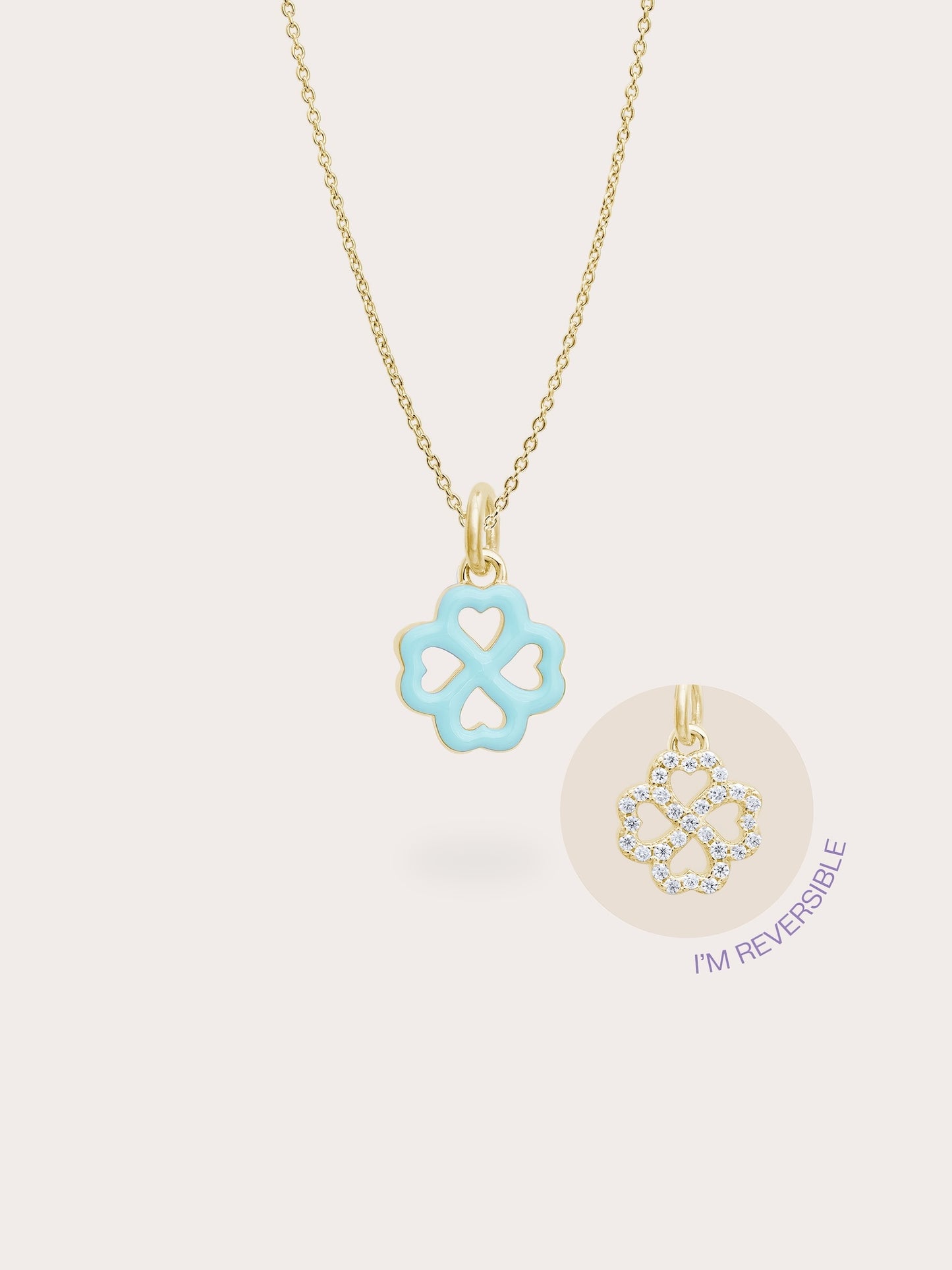 Mint Clover Necklace - Reversible Enamel Moissanite