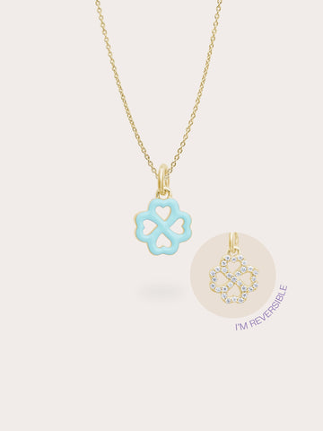 Mint Clover Necklace Reversible Enamel Moissanite 18K Gold (5) – Mondays Made Flower & Birthstone Jewelry Singapore