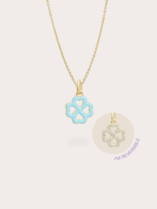 Mint Clover Necklace Reversible Enamel Moissanite 18K Gold (5) – Mondays Made Flower & Birthstone Jewelry Singapore