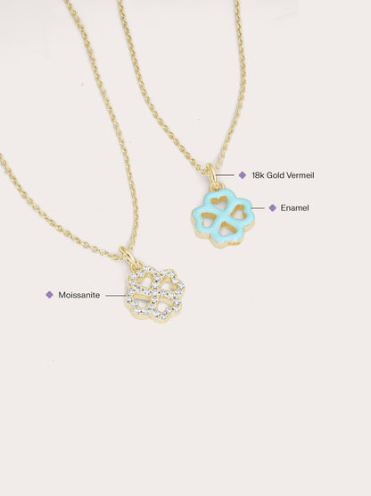Mint Clover Necklace Reversible Enamel Moissanite 18K Gold (6) – Mondays Made Flower & Birthstone Jewelry Singapore