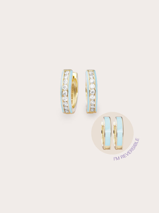 Mint Enamel Moissanite Huggie Earrings - Reversible