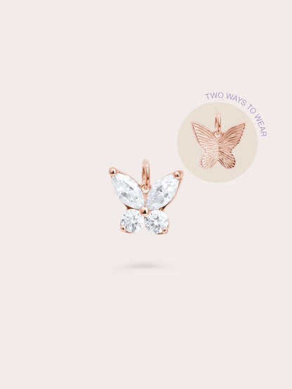 Moissanite Butterfly Charm Reversible 18K Rose Gold (1) – Mondays Made Flower & Birthstone Jewelry Singapore