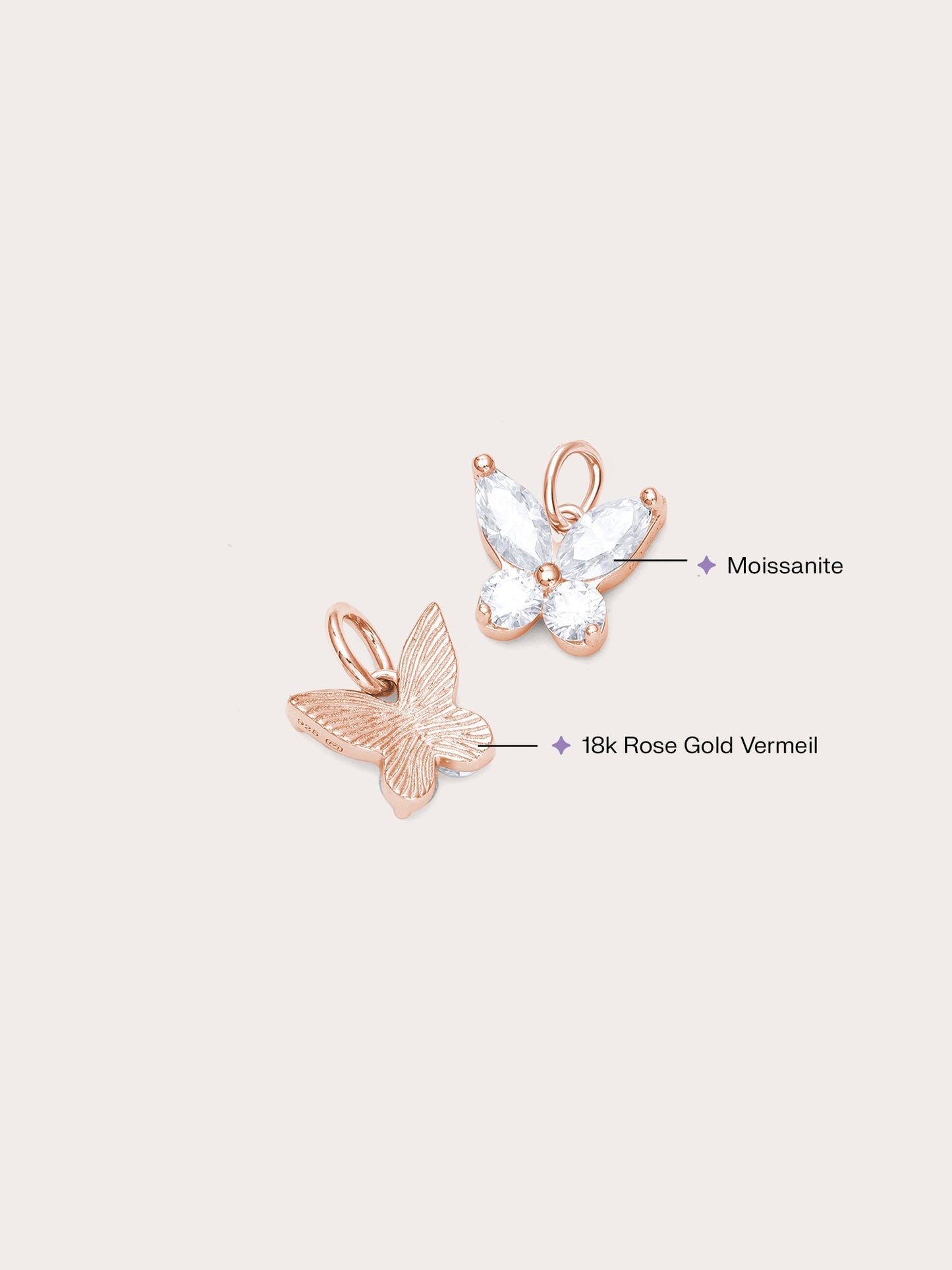 Moissanite Butterfly Charm - Reversible