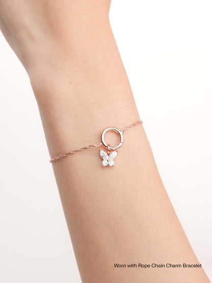 Moissanite Butterfly Charm Reversible 18K Rose Gold Worn With – Mondays Made Flower & Birthstone Jewelry Singapore