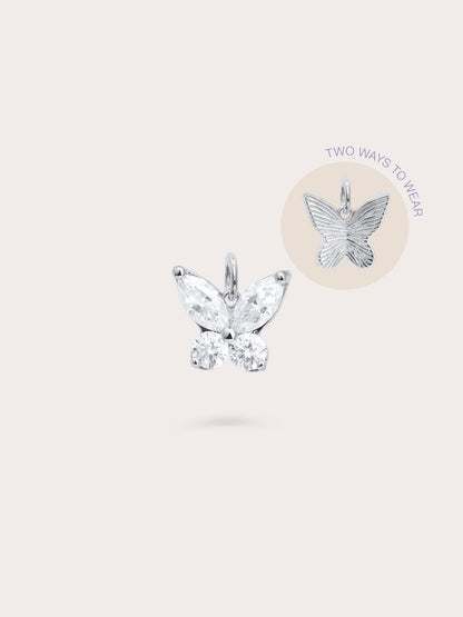 Moissanite Butterfly Charm Reversible S925 Silver Rhodium (1) – Mondays Made Flower & Birthstone Jewelry Singapore
