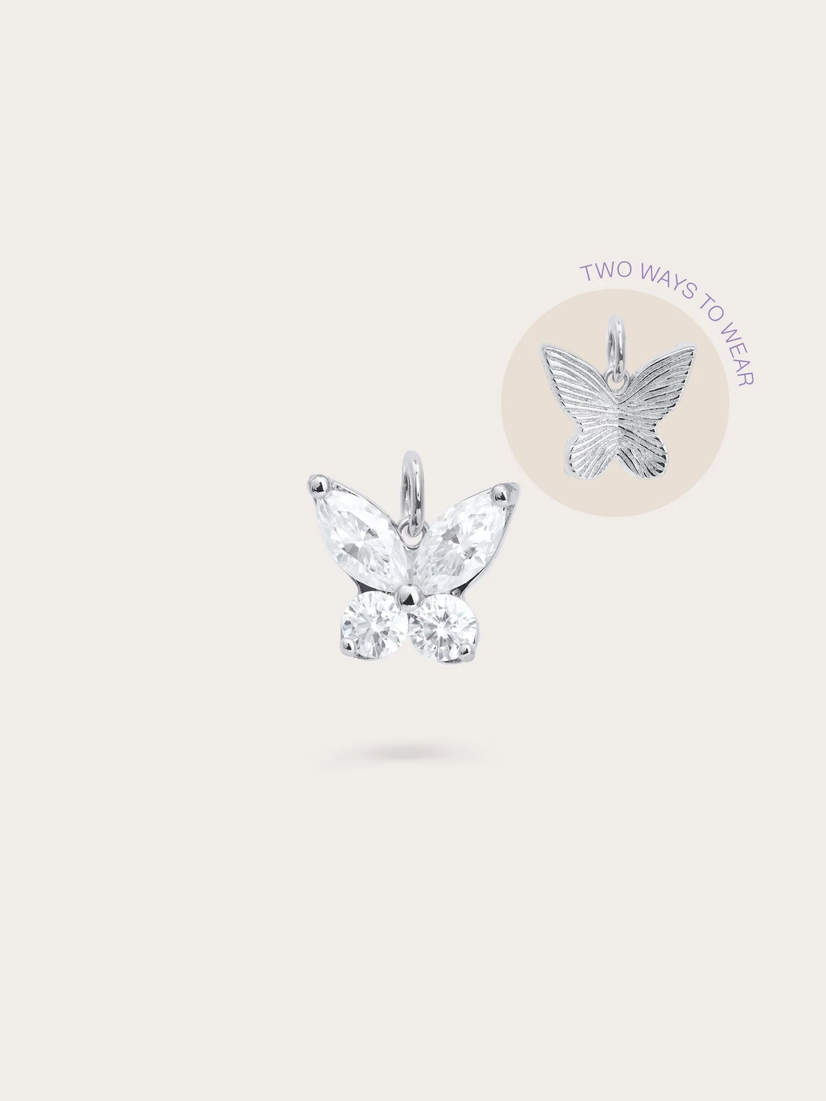 Moissanite Butterfly Charm - Reversible