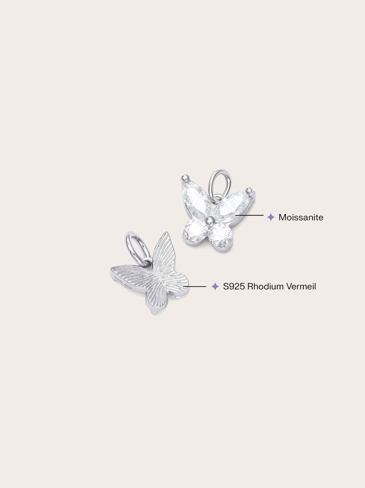 Moissanite Butterfly Charm - Reversible