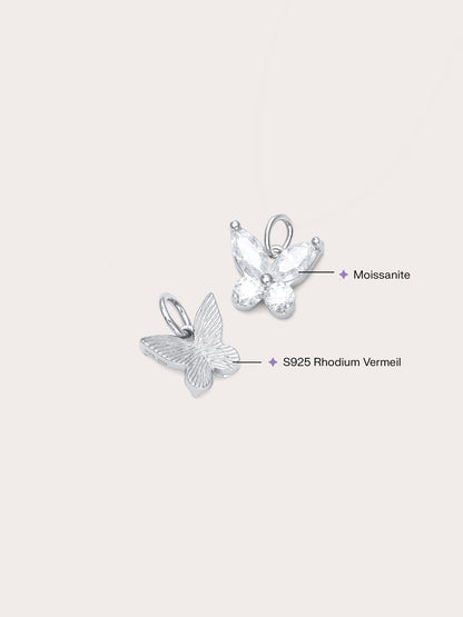 Moissanite Butterfly Charm Reversible S925 Silver Rhodium (4) – Mondays Made Flower & Birthstone Jewelry Singapore