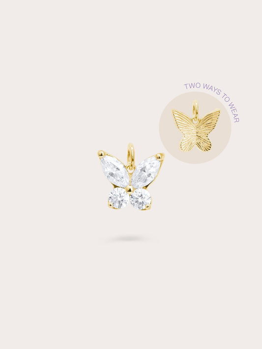 Moissanite Butterfly Charm - Reversible