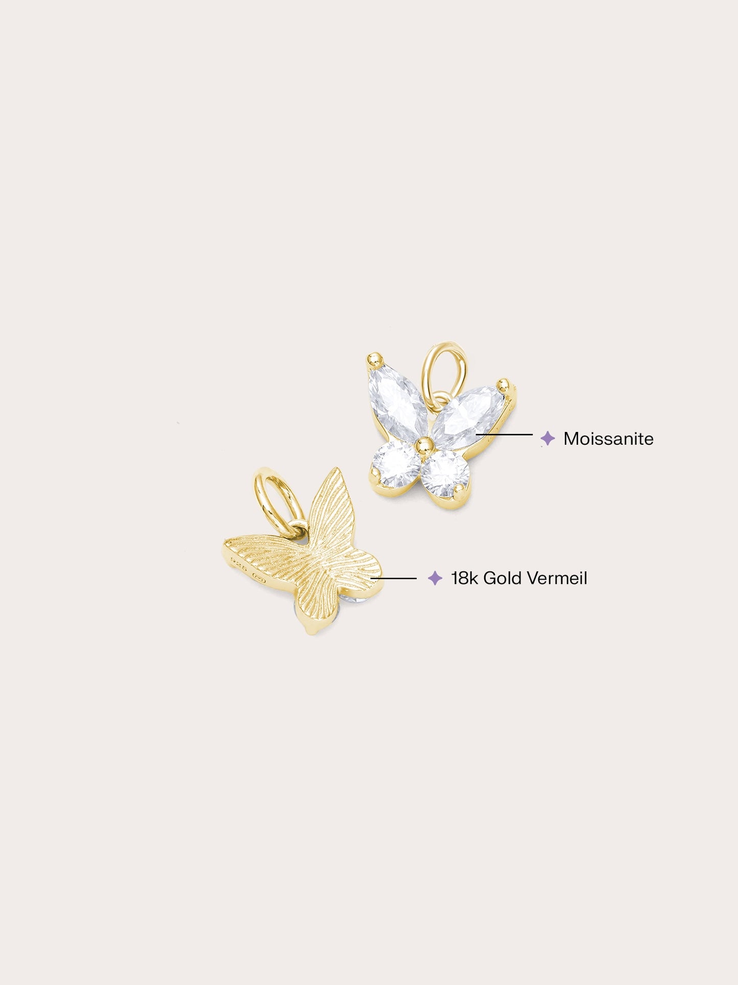 Moissanite Butterfly Charm - Reversible