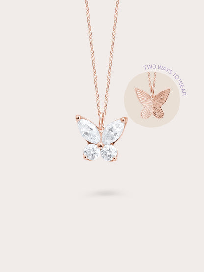 Moissanite Butterfly Necklace Reversible 18K Rose Gold (1) – Mondays Made Flower & Birthstone Jewelry Singapore