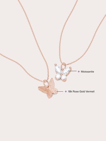 Moissanite Butterfly Necklace Reversible 18K Rose Gold (7) – Mondays Made Flower & Birthstone Jewelry Singapore