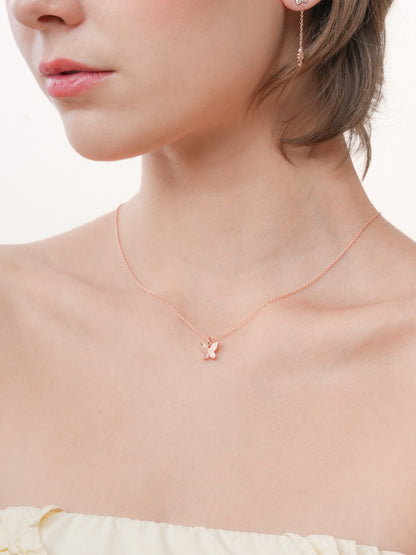 Moissanite Butterfly Necklace Reversible 18K Rose Gold (4) – Mondays Made Flower & Birthstone Jewelry Singapore