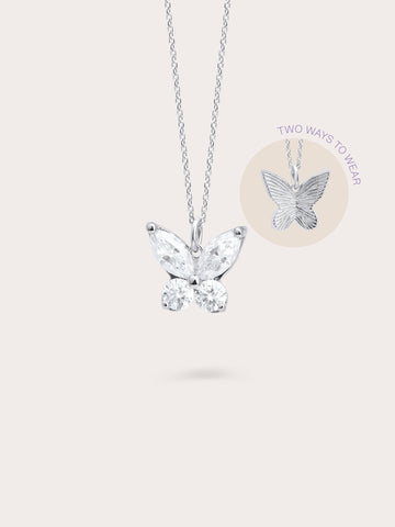 Moissanite Butterfly Necklace Reversible S925 Silver Rhodium (1) – Mondays Made Flower & Birthstone Jewelry Singapore