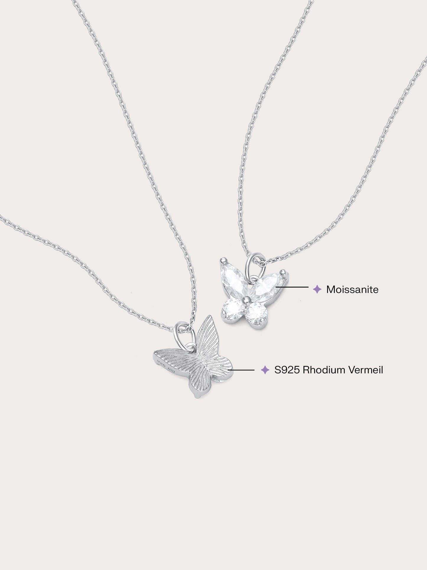 Moissanite Butterfly Necklace - Reversible