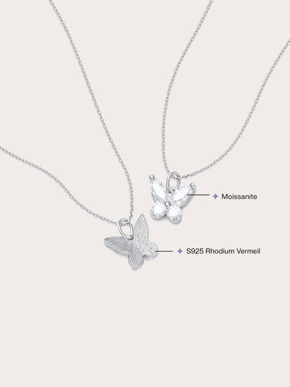 Moissanite Butterfly Necklace Reversible S925 Silver Rhodium (7) – Mondays Made Flower & Birthstone Jewelry Singapore